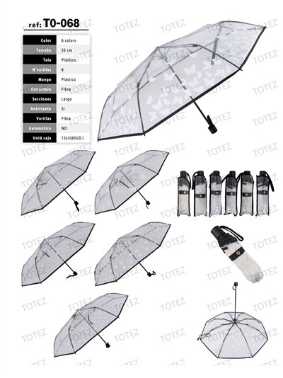 Paraguas plegable transparente mariposas estampado