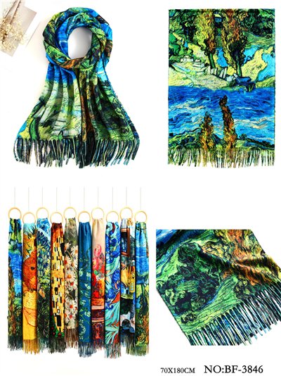 Bufanda cuadros famosos flecos 2