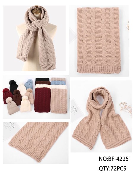 Conjunto Bufanda punto trenzas + Gorro pompón