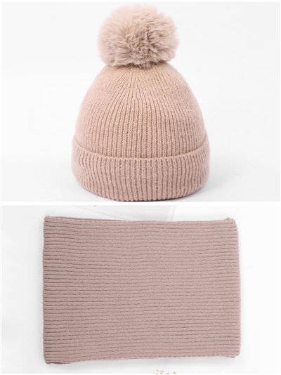 Conjunto Bufanda punto canalé + Gorro pompón