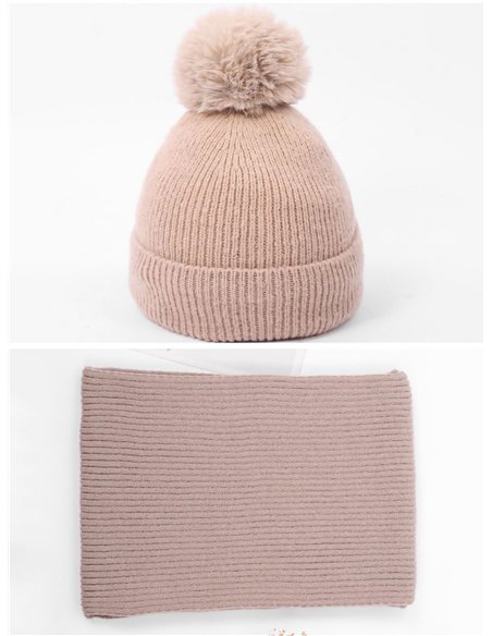 Conjunto Bufanda punto canalé + Gorro pompón