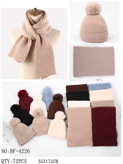 Conjunto Bufanda punto canalé + Gorro pompón 2