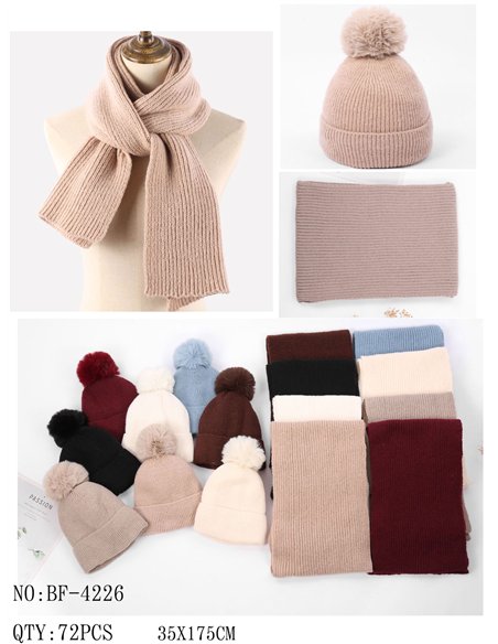 Conjunto Bufanda punto canalé + Gorro pompón