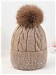 Gorro pompón trenzado con strass