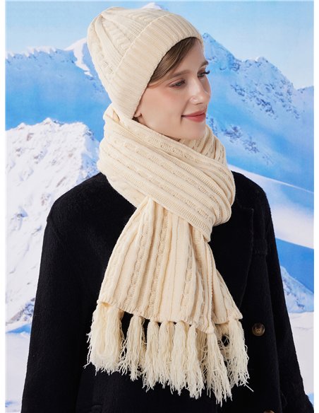 Conjunto Bufanda punto trenzas con flecos+ Gorro 