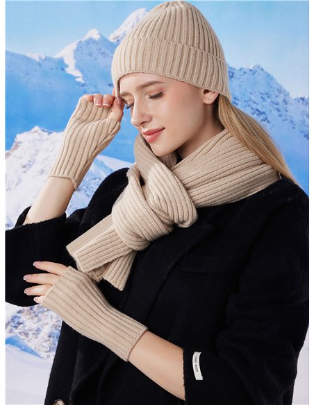 Conjunto Bufanda punto canalé + Gorro + Guantes