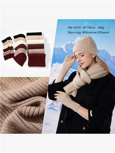 Conjunto Bufanda punto canalé + Gorro + Guantes 2