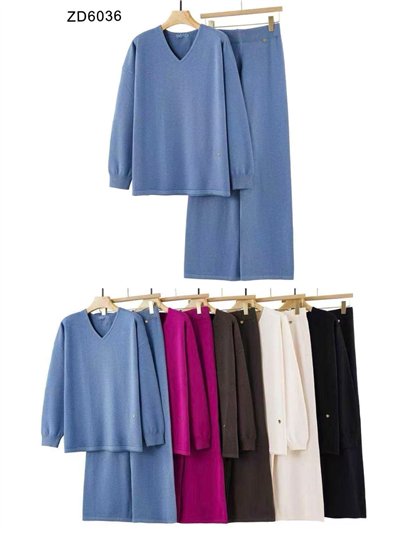 Conjunto Jersey cuello pico talla grande + Pantalón 2