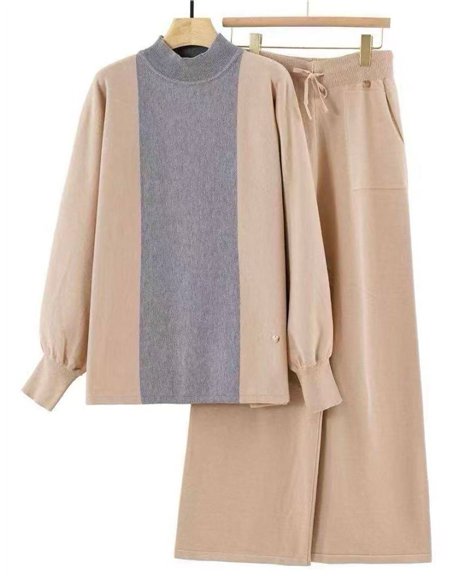 Conjunto Jersey amplio contraste cuello perkins + Pantalón