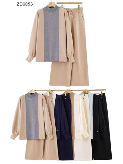 Conjunto Jersey amplio contraste cuello perkins + Pantalón 2