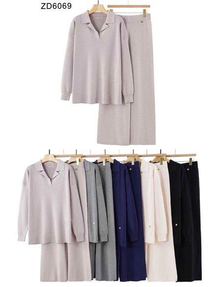 Conjunto Jersey cuello polo talla grande  + Pantalón