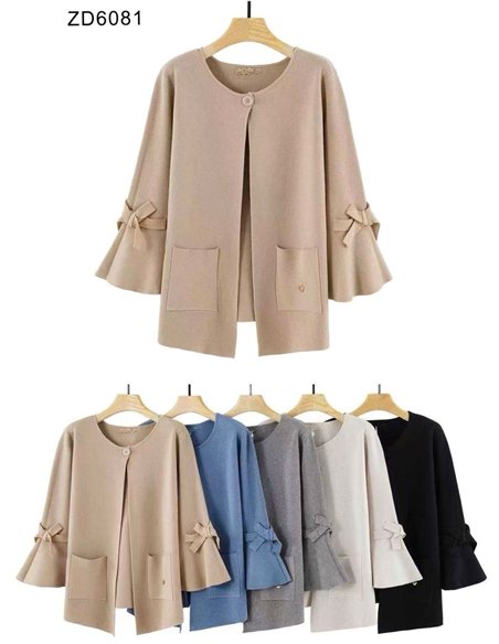 Chaqueta punto bolsillos manga lazos