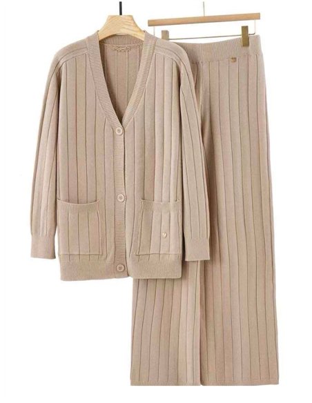 Conjunto Chaqueta amplia punto canalé + Pantalón