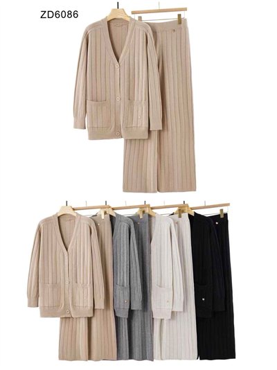 Conjunto Chaqueta amplia punto canalé + Pantalón 2