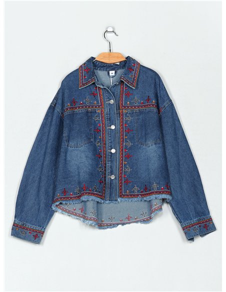 Sobrecamisa amplia denim bordada