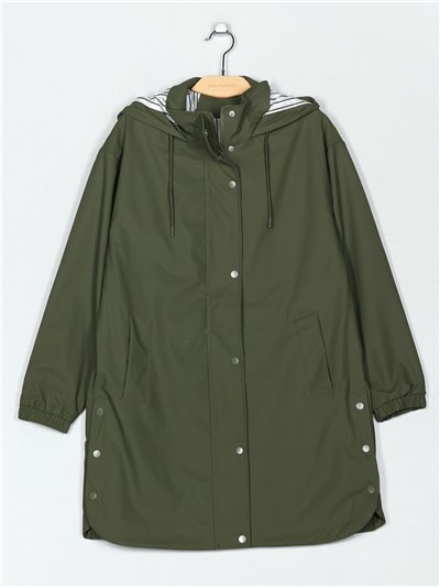 Parka amplia efecto engomado rayas con capucha