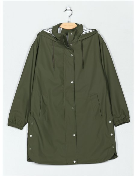 Parka amplia efecto engomado rayas con capucha