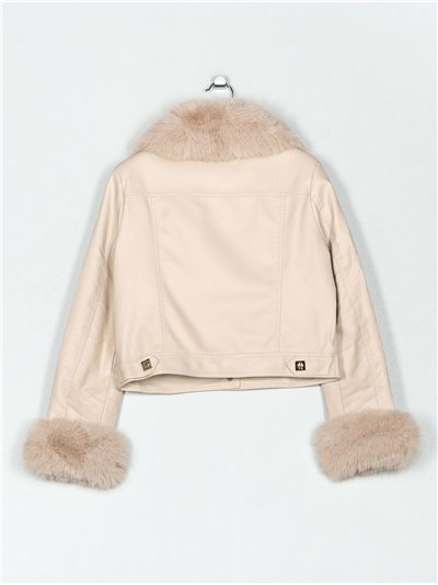 Chaqueta efecto piel cuello y puño con pelo 2