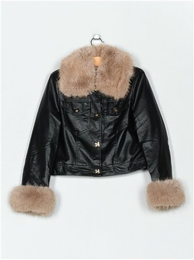 Faux leather jacket with faux fur