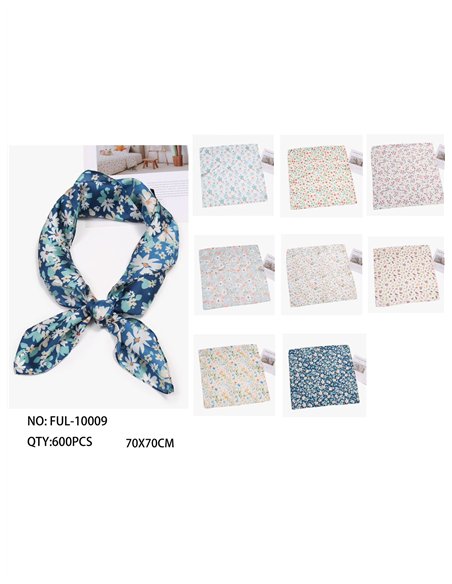 Pañuelo pequeño efecto seda cuadrado florecitas