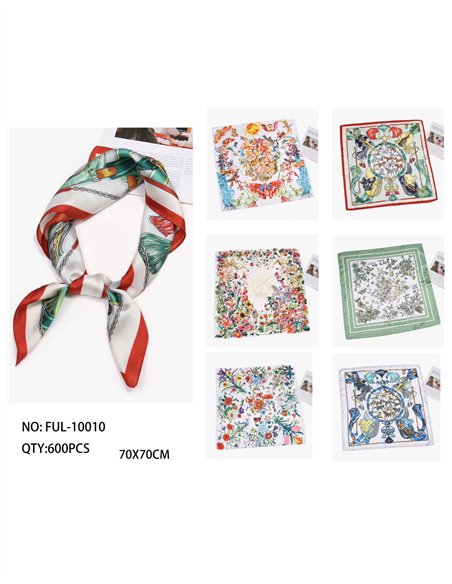 Pañuelo pequeño efecto seda cuadrado floral