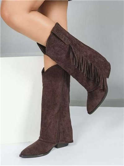 Bota alta efeco ante con flecos