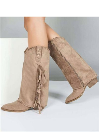 Bota alta efeco ante con flecos