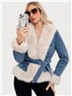 Cazadora denim cinturón cuello pelo