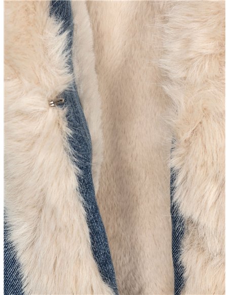 Cazadora denim cinturón cuello pelo