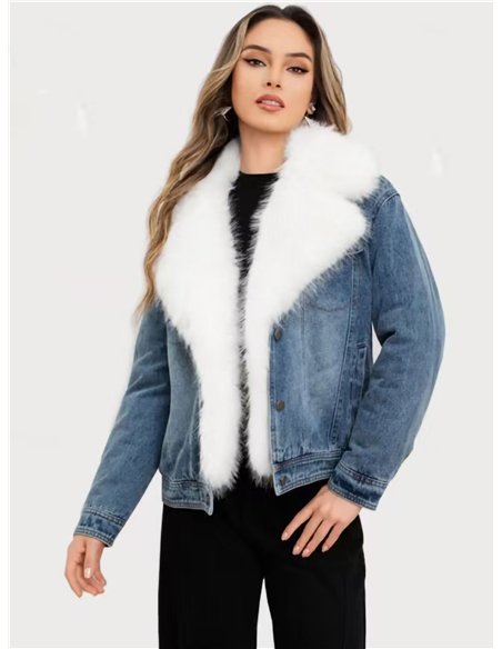 Cazadora denim cuello pelo