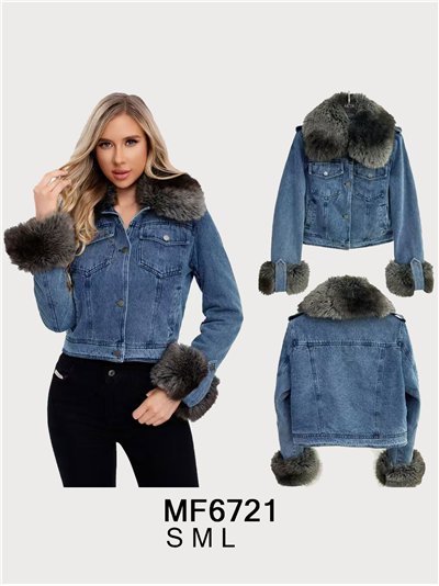 Cazadora denim cuello y puños de pelo 2