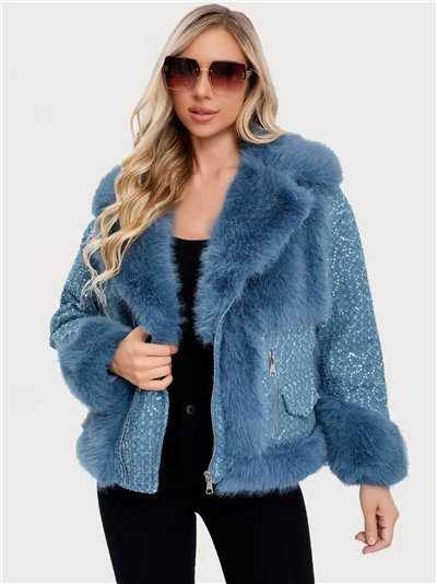 Chaqueta biker denim acolchado pelo con lentejuelas