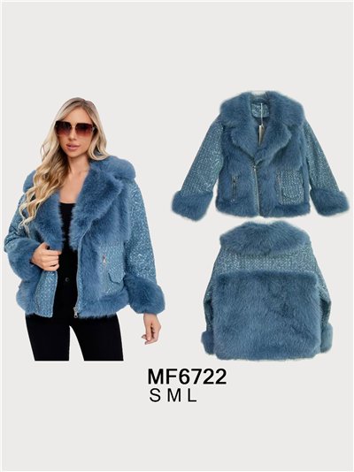 Chaqueta biker denim acolchado pelo con lentejuelas 2