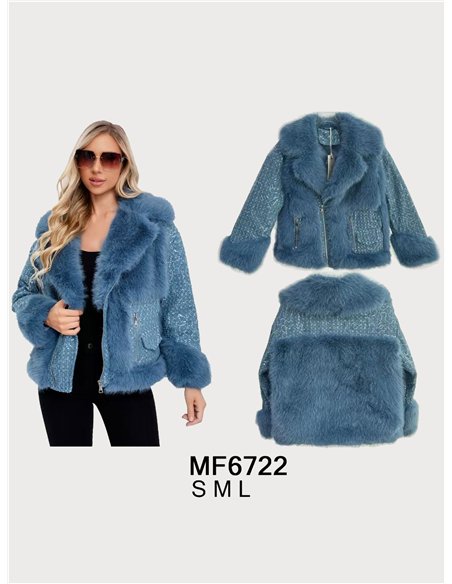 Chaqueta biker denim acolchado pelo con lentejuelas