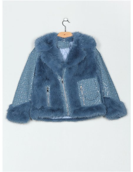 Chaqueta biker denim acolchado pelo con lentejuelas