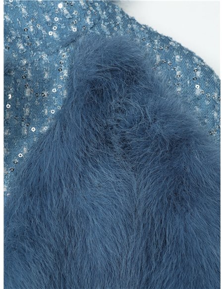 Chaqueta biker denim acolchado pelo con lentejuelas