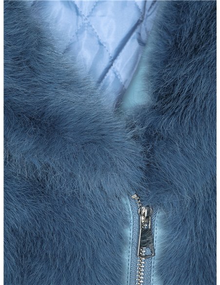 Chaqueta biker acolchada pelo y lentejuelas con capucha