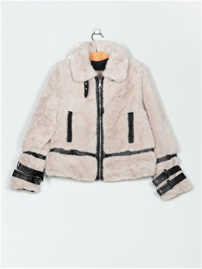 Chaqueta aviador pelo efecto piel con hebillas
