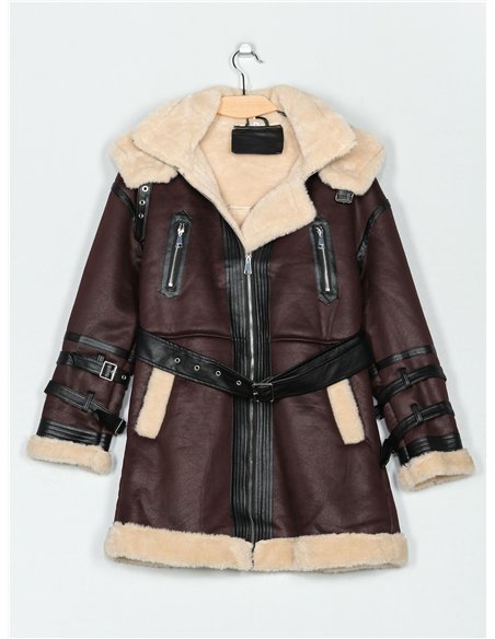 Abrigo efecto ante con capucha y cinturón