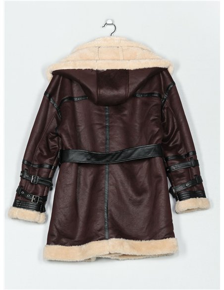 Abrigo efecto ante con capucha y cinturón