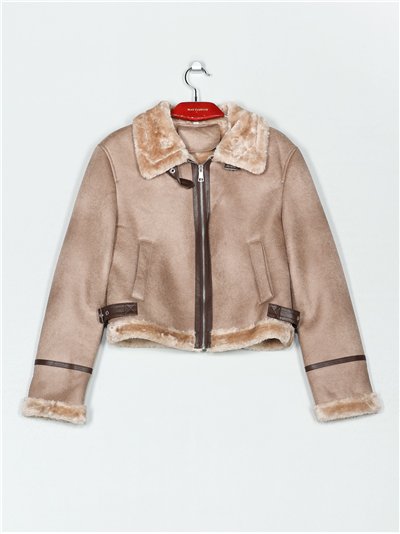 Chaqueta efecto ante con cuello de pelo