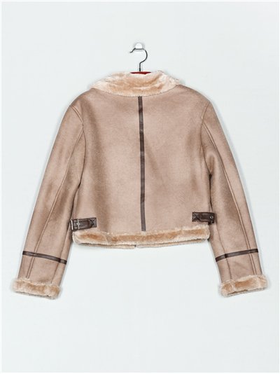 Chaqueta efecto ante con cuello de pelo 2