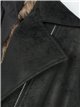 Belted faux leather biker coat with faux fur collar