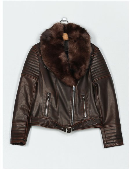 Chaqueta biker efecto piel con pelo