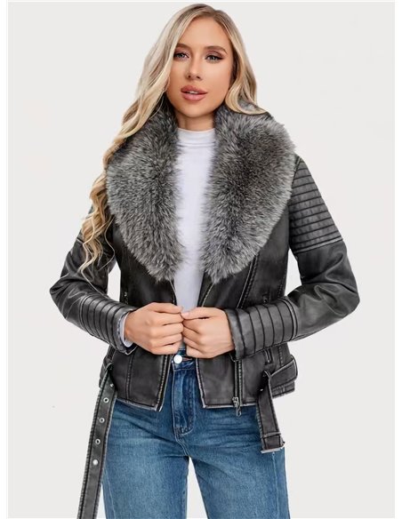 Chaqueta biker efecto piel con pelo