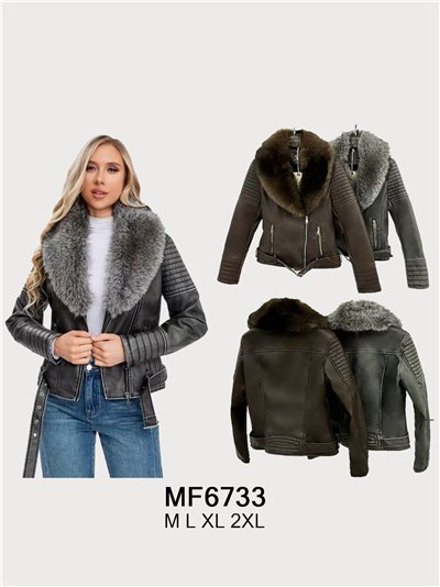 Chaqueta biker efecto piel con pelo 2