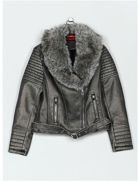 Chaqueta biker efecto piel con pelo