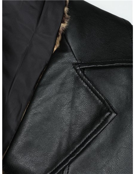 Chaqueta biker efecto piel cuello de pelo animal print