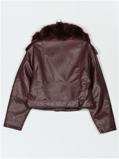 Chaqueta biker efecto piel con cuello de pelo 2