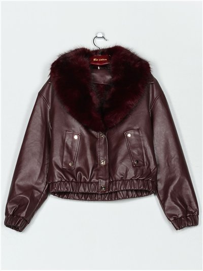 Bomber efecto piel con cuello de pelo